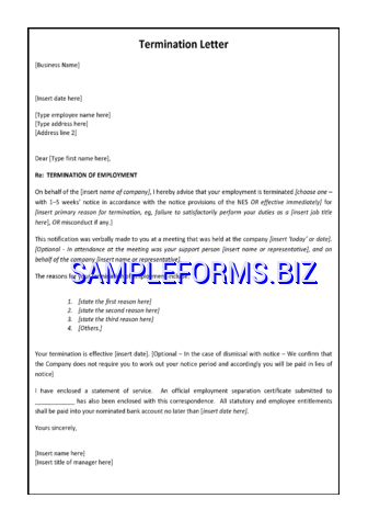 Employment Termination Letter docx pdf free